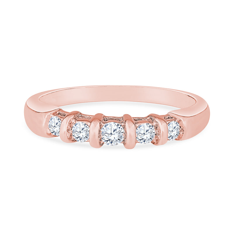 14K Rose Gold Five-Stone Diamond Wedding Band with Bar Set