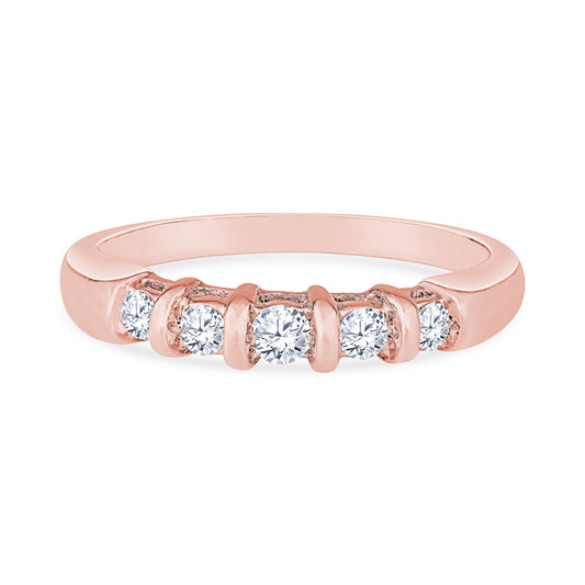 14K Rose Gold Five-Stone Diamond Wedding Band with Bar Set