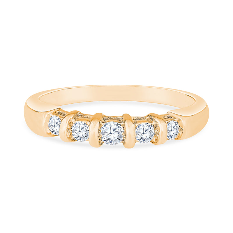 14K Yellow Gold Five-Stone Diamond Stackable Band with Bar Set