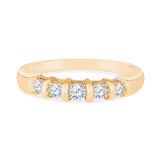 14K Yellow Gold Five-Stone Diamond Stackable Band with Bar Set