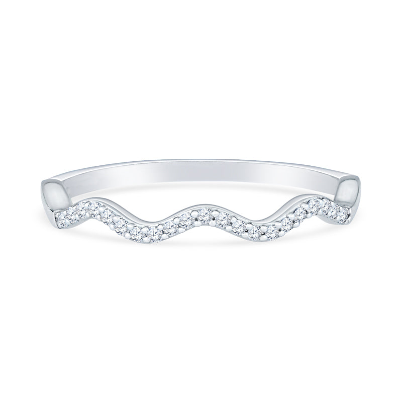 14K White Gold Vintage Wavy Diamond Anniversary Band