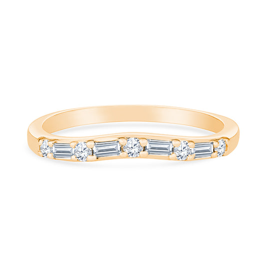 14K Yellow Gold Baguette and Round Alternating Diamond Contour Stackable Band