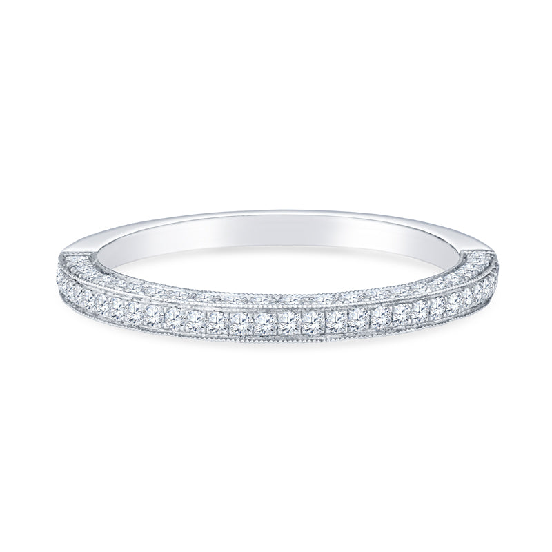 18K White Gold Three Side Pavé Set Diamond Anniversary Band