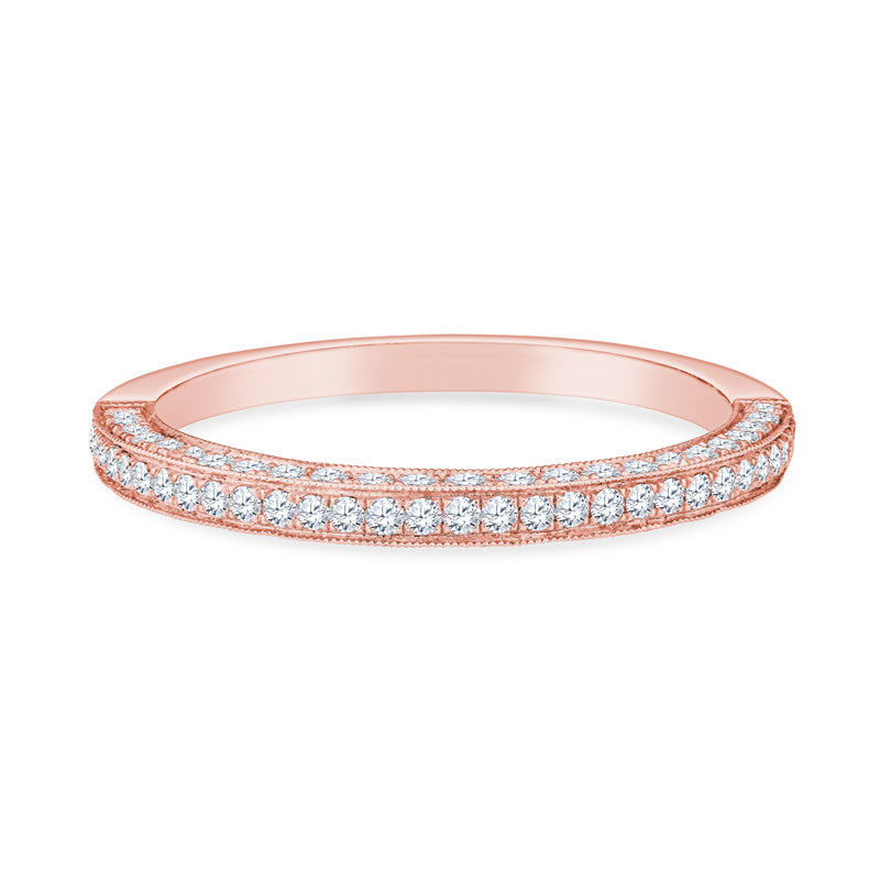 18K Rose Gold Three Side Pavé Set Diamond Wedding Band