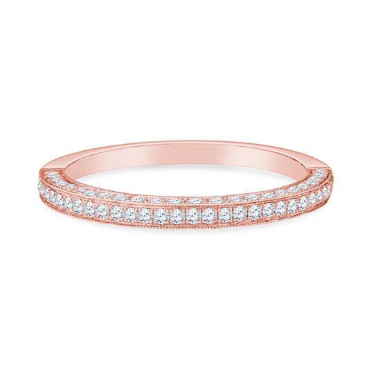 18K Rose Gold Three Side Pavé Set Diamond Wedding Band