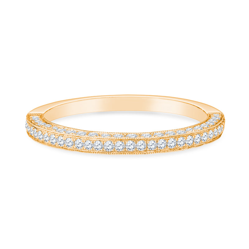 18K Yellow Gold Three Side Pavé Set Diamond Stackable Band