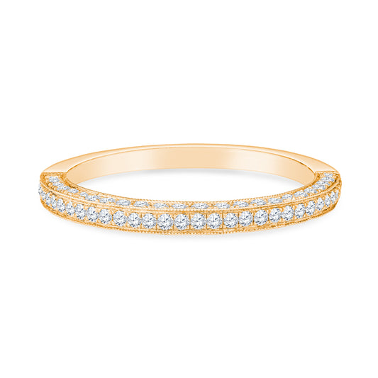 18K Yellow Gold Three Side Pavé Set Diamond Stackable Band