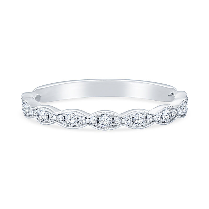 18K White Gold Sculpted Crescent Half Eternity Diamond Anniversary Band