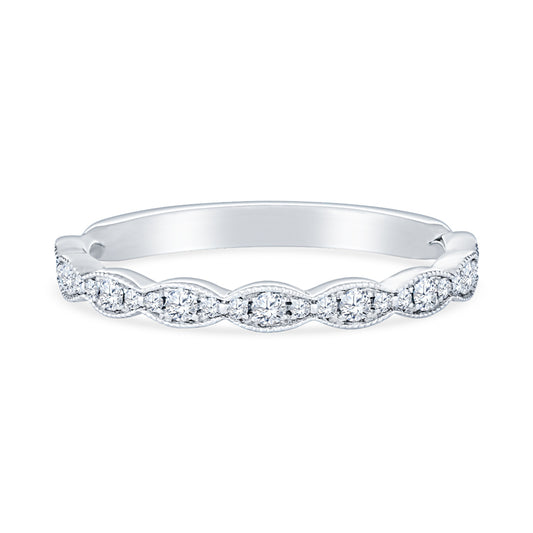 18K White Gold Sculpted Crescent Half Eternity Diamond Anniversary Band