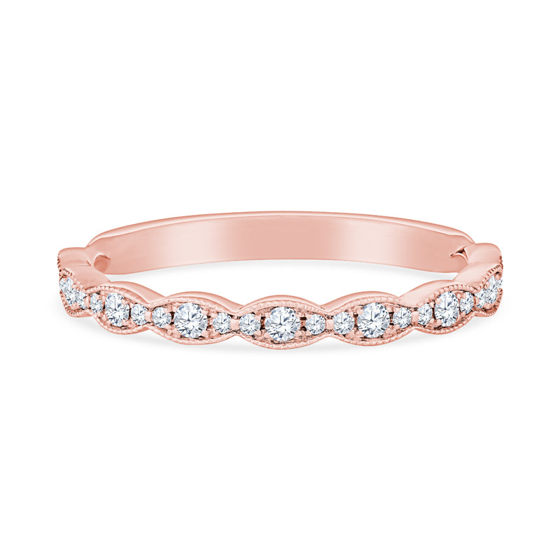 18K Rose Gold Sculpted Crescent Half Eternity Diamond Wedding Band