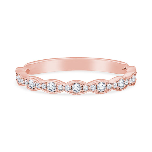 18K Rose Gold Sculpted Crescent Half Eternity Diamond Wedding Band