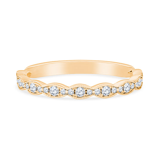 18K Yellow Gold Sculpted Crescent Half Eternity Diamond Stackable Band