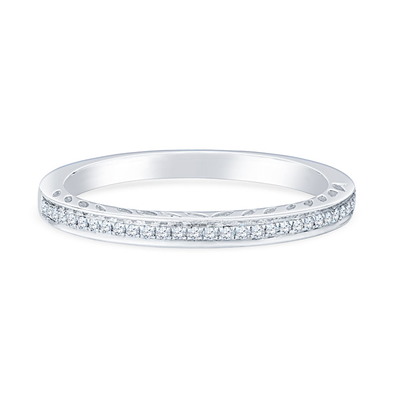 18K White Gold Half Eternity Anniversary Band with Engraving in Profile