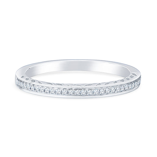 18K White Gold Half Eternity Anniversary Band with Engraving in Profile