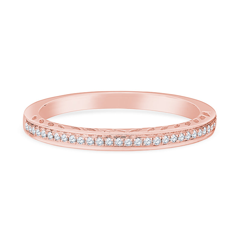 18K Rose Gold Half Eternity Wedding Band with Engraving in Profile