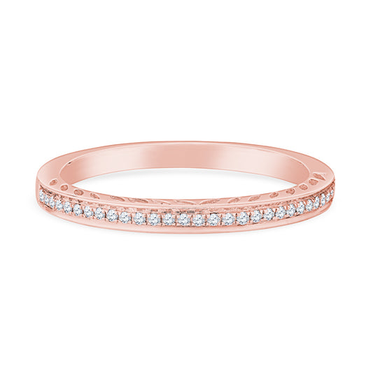 18K Rose Gold Half Eternity Wedding Band with Engraving in Profile