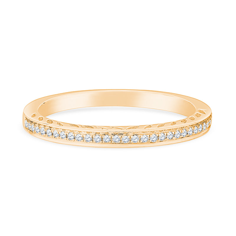 18K Yellow Gold Half Eternity Stackable Band with Engraving in Profile