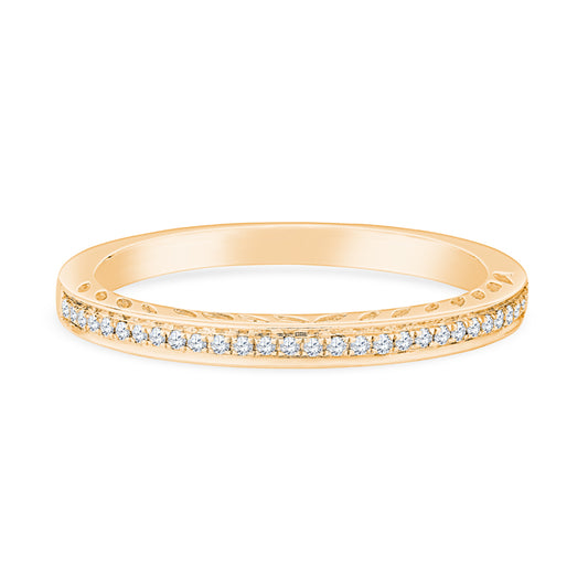 18K Yellow Gold Half Eternity Stackable Band with Engraving in Profile