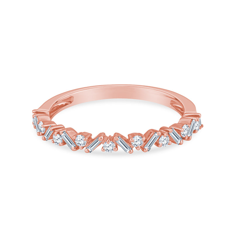 18K Rose Gold Baguette and Round Diamond Anniversary Band