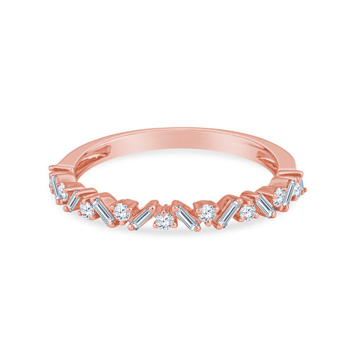 18K Rose Gold Baguette and Round Diamond Anniversary Band