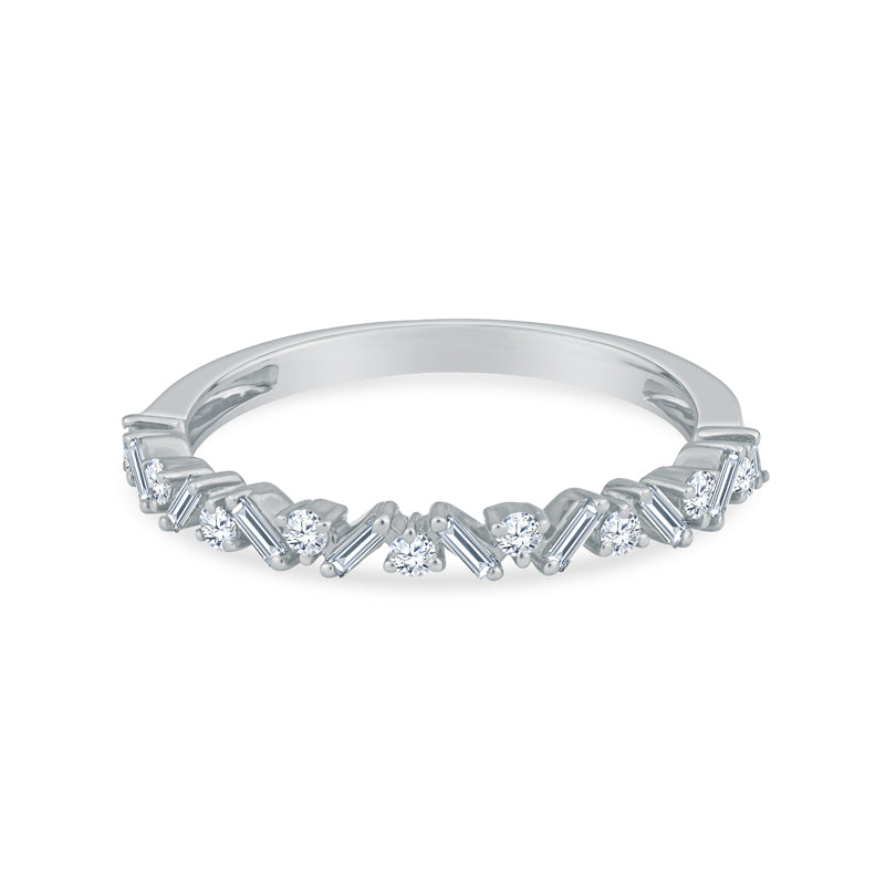 18K Rose Gold Baguette and Round Diamond Anniversary Band
