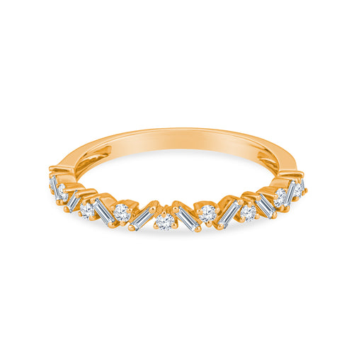 18K Rose Gold Baguette and Round Diamond Anniversary Band