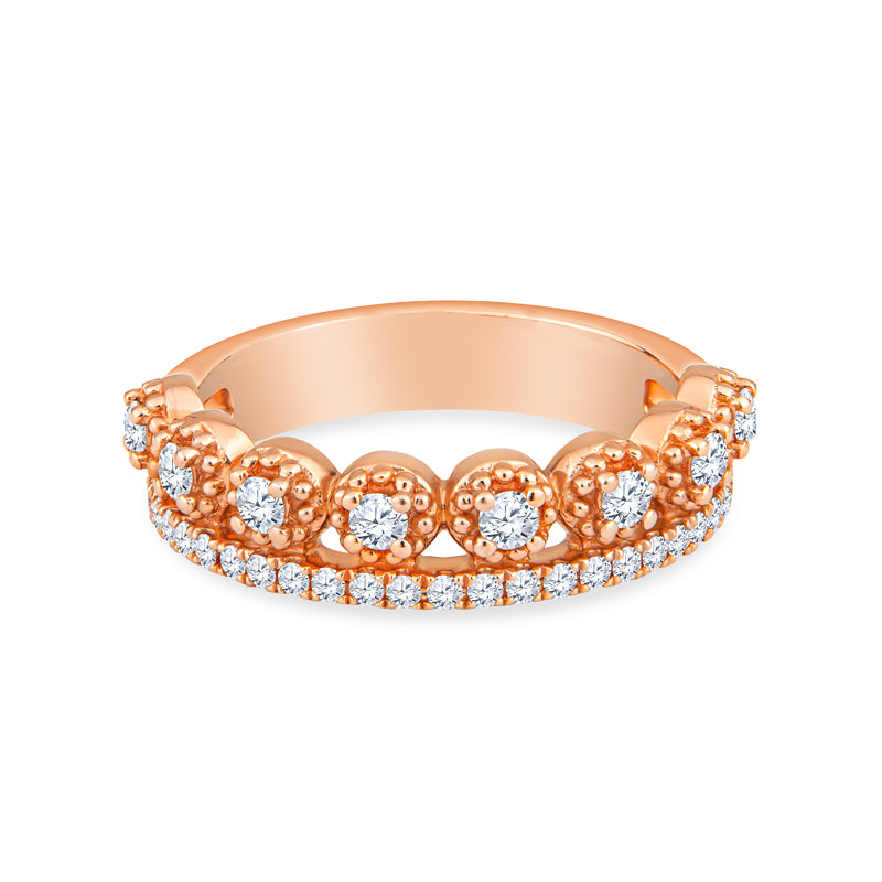 14K Rose Gold Two-Row Round Stack Diamond Wedding Band
