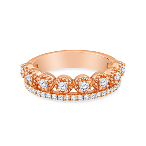 14K Rose Gold Two-Row Round Stack Diamond Wedding Band
