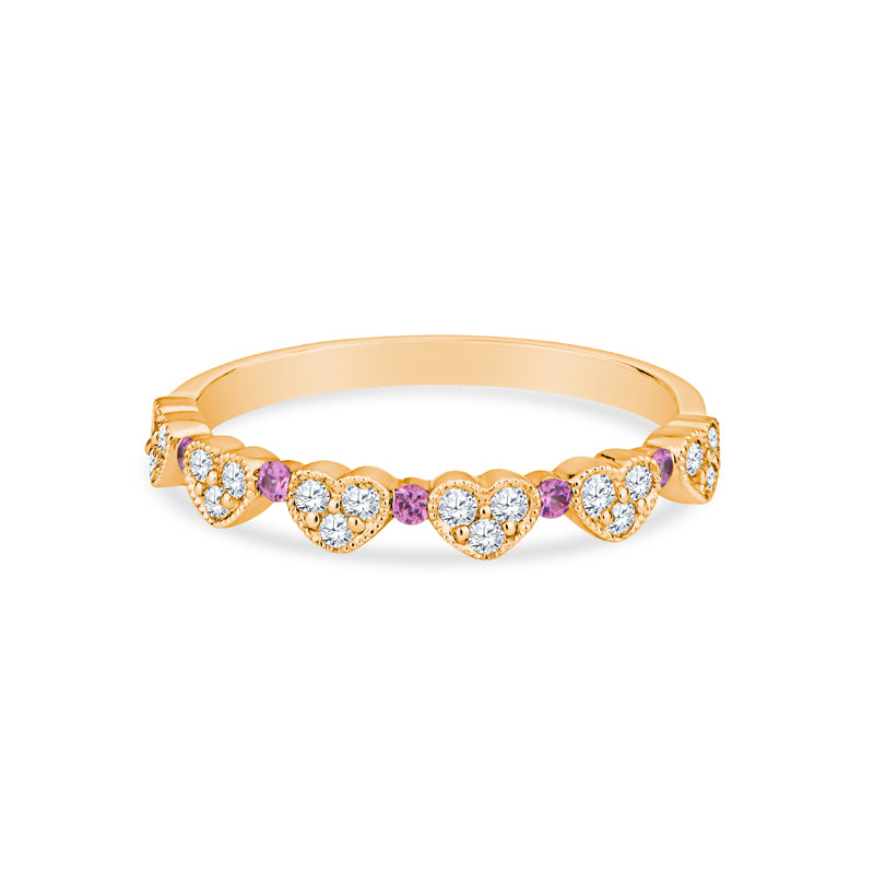 18K White Gold Wedding Band with Diamond and Sapphires