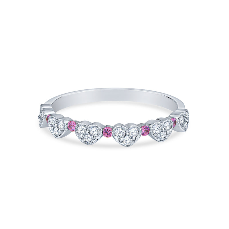 18K White Gold Wedding Band with Diamond and Sapphires