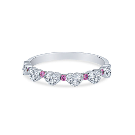 18K White Gold Wedding Band with Diamond and Sapphires