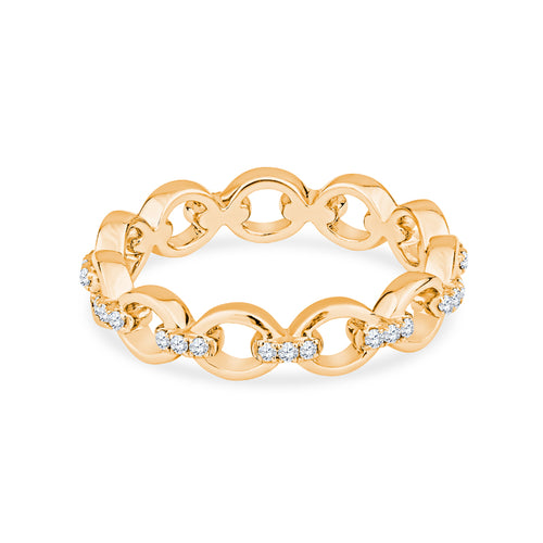 18K White Gold Link Style Wedding Band with Pave Diamonds on Bar