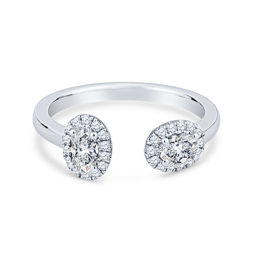 14K White Gold Wedding Band with Oval and Round Diamonds