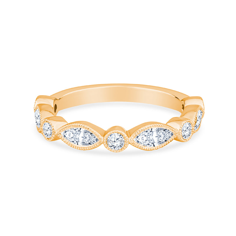 14K White Gold Marquise and Round Brilliant Cut Diamonds Fashion Ring