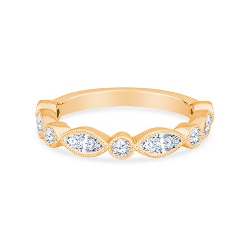 14K White Gold Marquise and Round Brilliant Cut Diamonds Fashion Ring