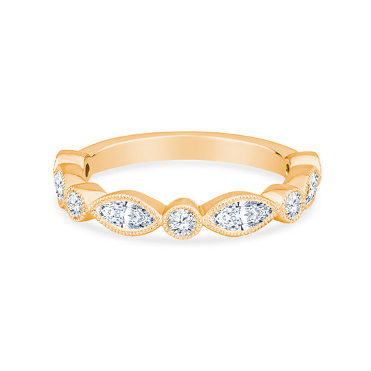 14K White Gold Marquise and Round Brilliant Cut Diamonds Fashion Ring