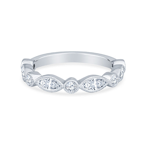 14K White Gold Marquise and Round Brilliant Cut Diamonds Fashion Ring
