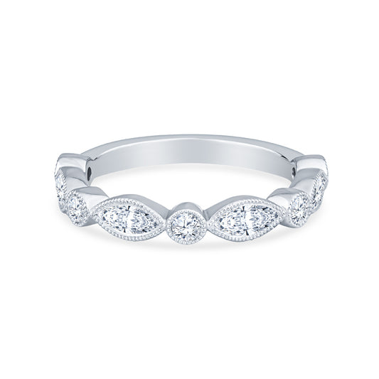 14K White Gold Marquise and Round Brilliant Cut Diamonds Fashion Ring