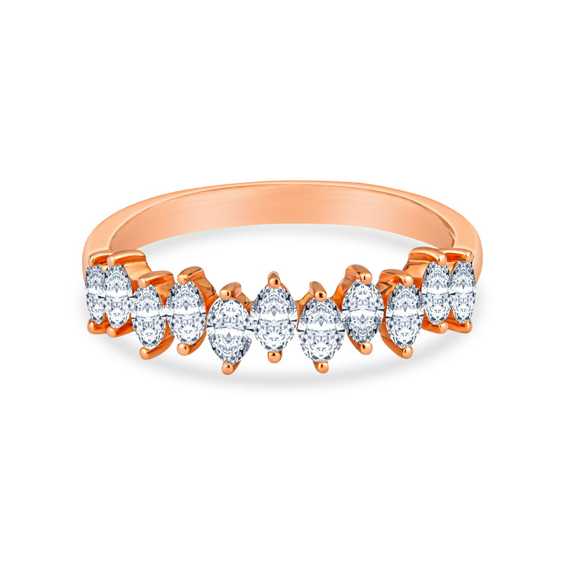14K Rose Gold Staggered Marquise Diamond Fashion Ring