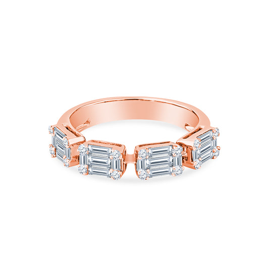 Illusion Emerald Diamond Wedding Band in 18K Rose Gold