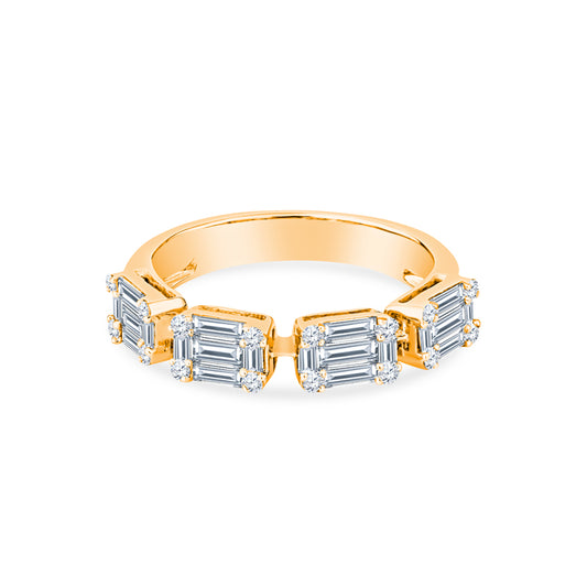 Illusion Emerald Diamond Wedding Band in 18K Yellow Gold