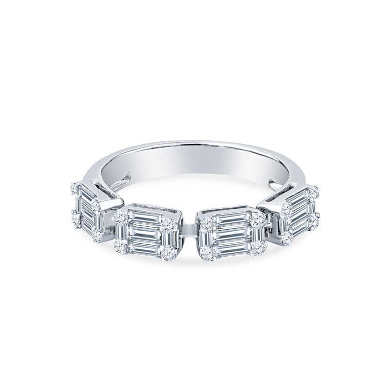 Illusion Emerald Diamond Wedding Band in 18K White Gold