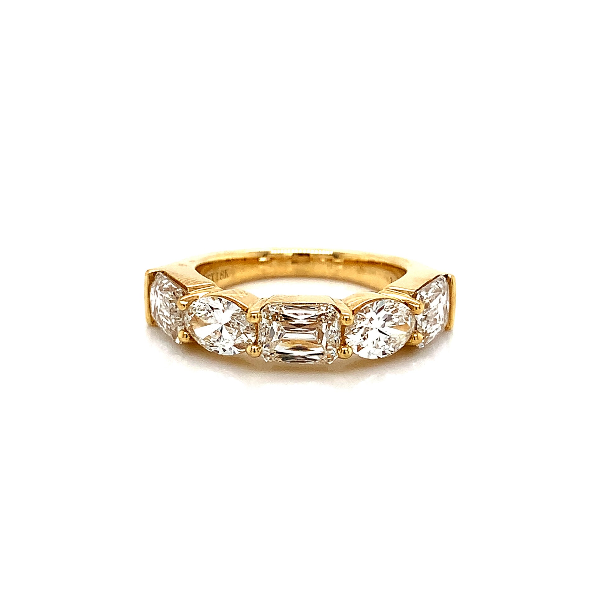 Stunning 18KY Diamond Wedding Band with Emerald and Oval Cut Diamonds – 3.64 CTW of Earth-Mined Diamonds