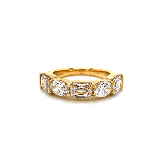 Stunning 18KY Diamond Wedding Band with Emerald and Oval Cut Diamonds – 3.64 CTW of Earth-Mined Diamonds