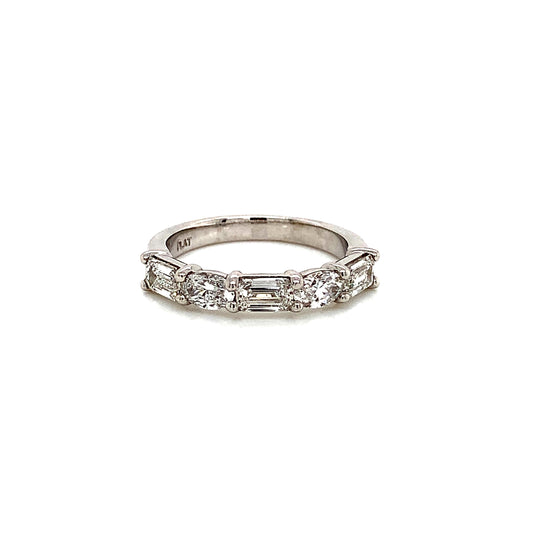 Sophisticated Platinum Diamond Wedding Band with Emerald and Oval Cut Diamonds – 1.38 CTW of Earth-Mined Diamonds