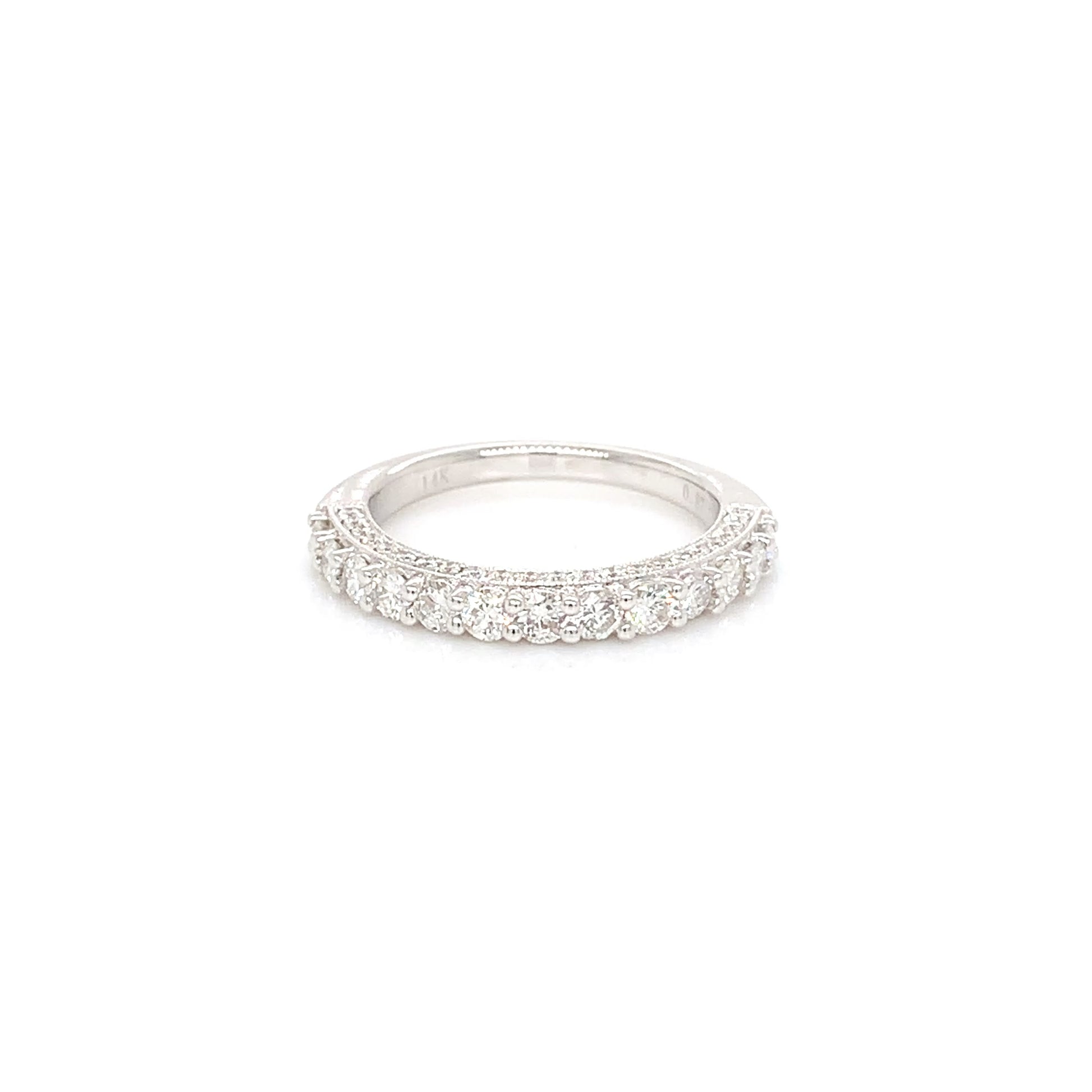 White Gold Natural Diamond Band | 14K Ring with Side-Set Diamonds