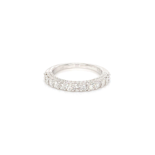 White Gold Natural Diamond Band | 14K Ring with Side-Set Diamonds