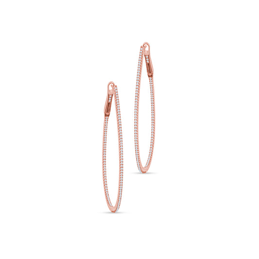 18K Rose Gold Large Diamond Hoops Embracing Pear-Shaped Brilliance