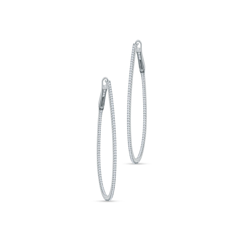 18K White Gold Large Diamond Hoops Embracing Pear-Shaped Brilliance