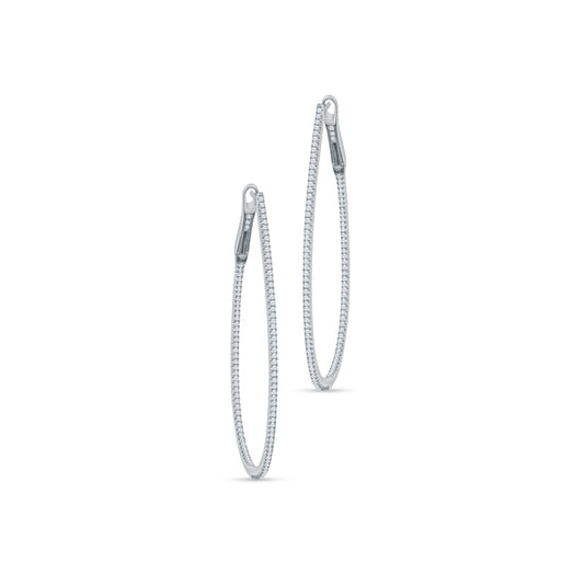 18K White Gold Large Diamond Hoops Embracing Pear-Shaped Brilliance